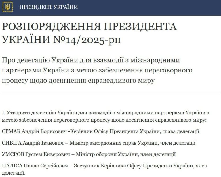 Єрмак буде відповідальним за результати мирних переговорів